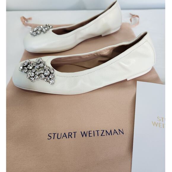 Stuart Weitzman Crystal Fleur women's ballet flats white size 6.5 NIB - Picture 3 of 9